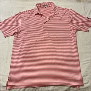 Peter Millar Men's Polo XL Red Striped Summer Comfort Performance Golf shirt